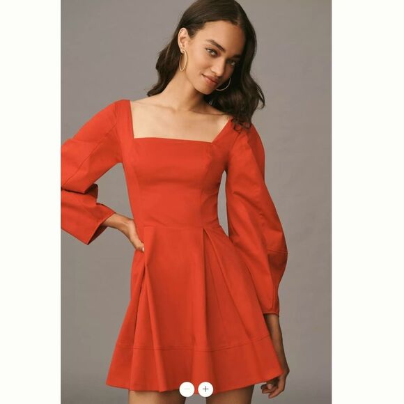 Anthropologie Maeve Long-Sleeve Square-Neck Pleated Mini Dress - Picture 1 of 4
